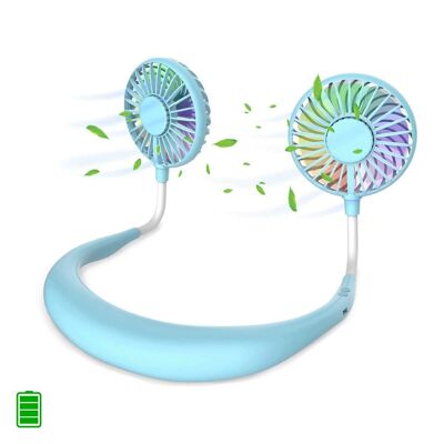 Mini dual headband neck fan with rechargeable battery Light Blue