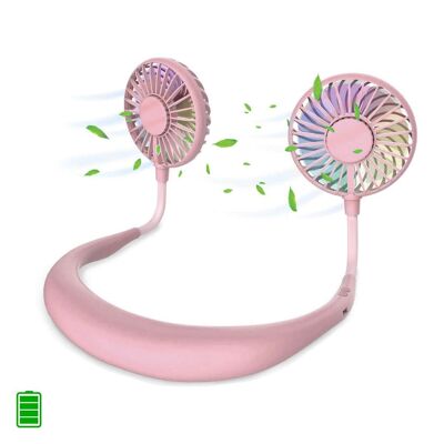 Mini dual headband neck fan with rechargeable battery Pink