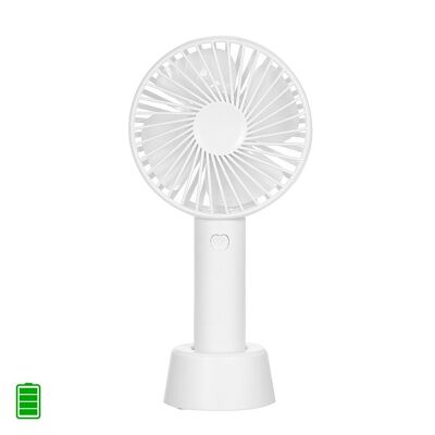 Mini ventilateur à main avec batterie rechargeable avec base pour table. Blanc