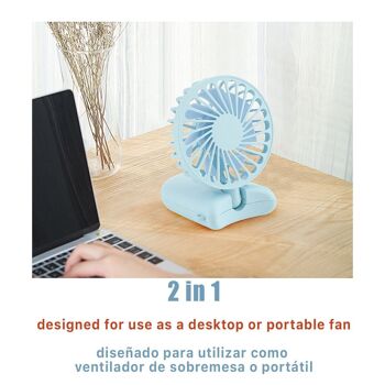 Mini ventilateur portable avec batterie rechargeable avec cordon pour le suspendre. Rose 2