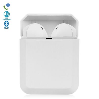 Auriculares TWS i2 Bluetooth 5.0 táctil con base de carga diseño ergonómico exclusivo poligonal.Cancelación ruido ambiental. Blanco