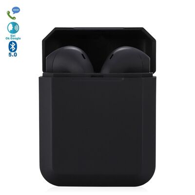Écouteurs TWS i2 Bluetooth 5.0 tactiles avec base de chargement au design ergonomique polygonal exclusif Annulation du bruit environnemental. Le noir