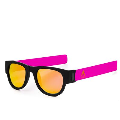 Mirror effect polarized sunglasses, folding and rolling UV400 Fuchsia