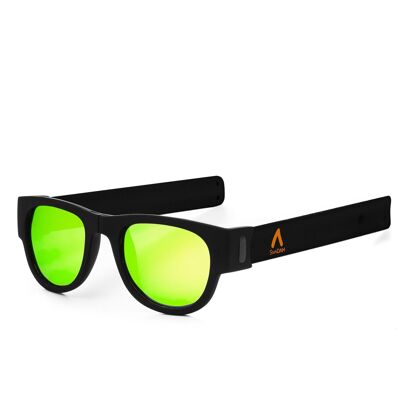 Lunettes de soleil sport verres miroir, pliantes et roulantes UV400 Noir