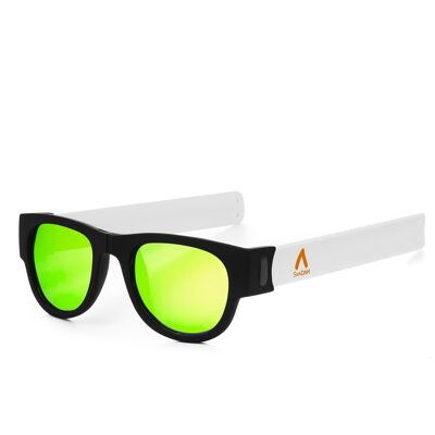 Occhiale da sole con lente a specchio sportiva, pieghevole e avvolgente UV400 White