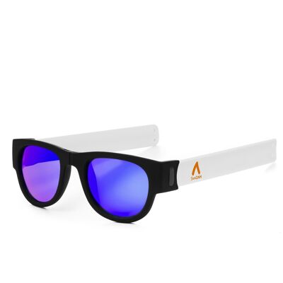 Sunglasses with mirror lens sports, folding and rolling UV400 Off white