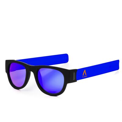 Gafas de sol con lente espejo deportivas, plegables y enrollables UV400 Azul marino