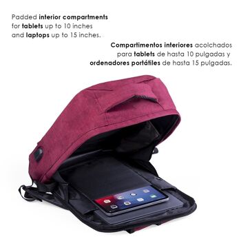 Sac à dos antivol Komplete en polyester 300D, avec port USB externe. Poche latérale avec protection RFID. Rouge 2