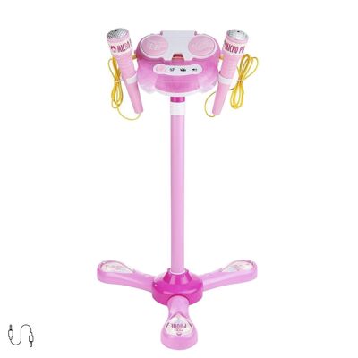 Children's karaoke kit with 2 microphones and support stand Pink