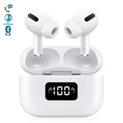 Auriculares i58 Bluetooth 5.0 táctiles. Base de carga con pantalla, sincronización automática con ventana emergente Blanco