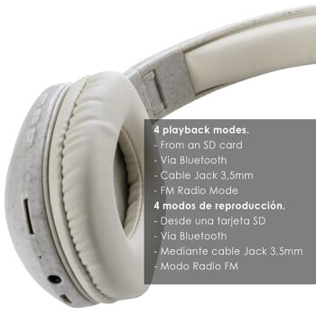 Écouteurs Bluetooth 5.0 en canne de blé Datrex, avec radio FM, lecteur micro SD et mains libres Taupe 2
