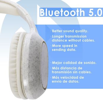 Écouteurs Bluetooth 5.0 en canne de blé Datrex, avec radio FM, lecteur micro SD et mains libres Taupe 3