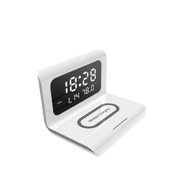 Réveil avec chargeur sans fil Qi à charge rapide, température et date Blanc 3