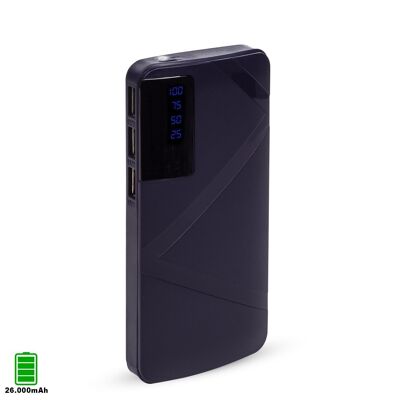 26,000mAh R8 powerbank with charge percentage indicator, triple 1A USB output. Dark blue