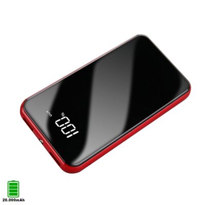 Powerbank R13 20,000mAh with charge percentage display, double USB output of 1A and 2.1A Red