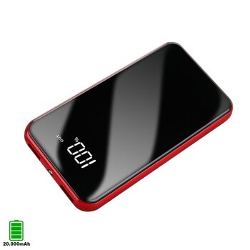 Powerbank R13 20 000 mAh avec affichage du pourcentage de charge, double sortie USB de 1A et 2,1A Rouge 1