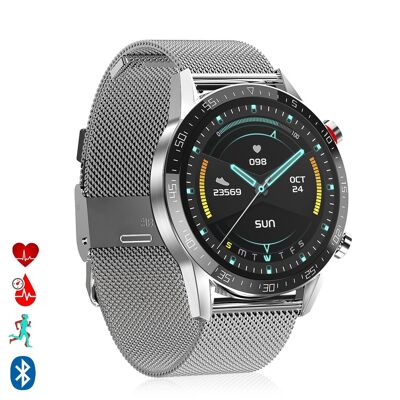 Bracciale Smartwatch L13 in metallo con modalità multisport, cardiofrequenzimetro, pressione sanguigna e O2 nel sangue Argento