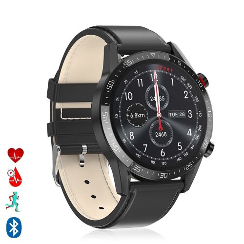 Smartwatch L13 pulsera de cuero sintético con modo multideportivo, monitor cardiaco, tensión y O2 en sangre Negro
