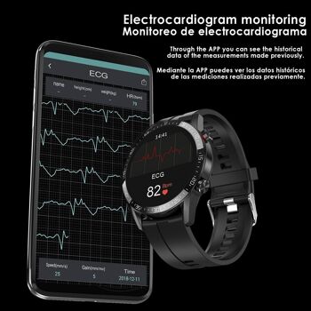Smartwatch L13 bracelet en cuir synthétique avec mode multisport, moniteur de fréquence cardiaque, tension artérielle et O2 dans le sang Noir 3