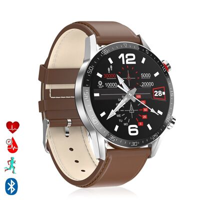 Smartwatch L13 bracelet en cuir synthétique avec mode multisport, moniteur de fréquence cardiaque, tension artérielle et O2 dans le sang Cuir