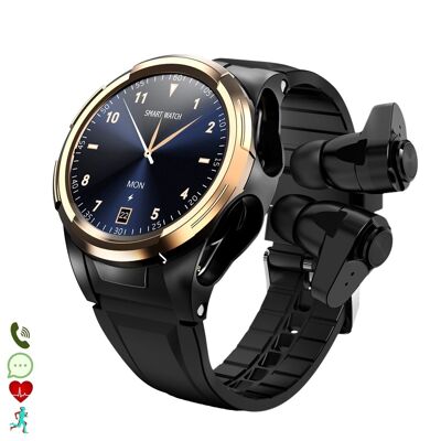 S201 multisport smartwatch, blood pressure and O2, with integrated TWS 5.1 headphones Gold