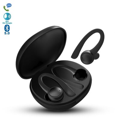 TWS T7 Pro sports earphones, anti-fall, Bluetooth 5.0, 40mAh battery and 400mAh charging base Black