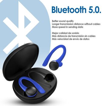 Écouteurs de sport TWS T7 Pro, anti-chute, Bluetooth 5.0, batterie 40mAh et base de charge 400mAh Noir 3