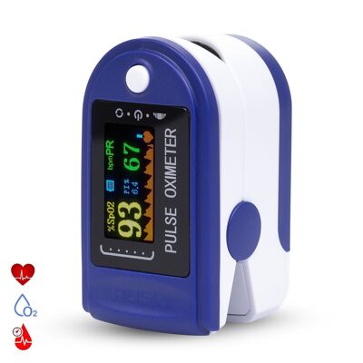 Pulsómetro digital con monitor cardiaco inalámbrico, oxímetro y pantalla a color. Blanco