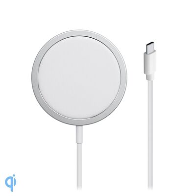 Magnetic charger for iPhone 12 / 12Pro. Compatible with conventional Qi wireless charging. Gray