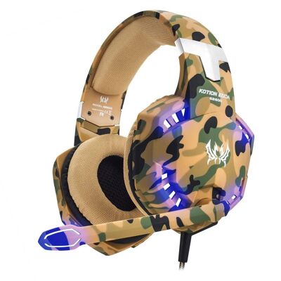 Kotion Chaque casque G2600. Casque de jeu avec connexion micro, minijack et lumières LED. Ordinateur portable, PS4, Xbox One, mobile, tablette Sand Camouflage