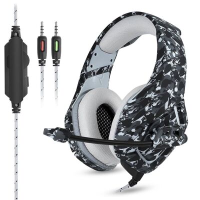Onikuma K1 headset. Gaming headphones with micro, minijack connection for PC, laptop, PS4, Xbox One, mobile, tablet. Gray Camouflage