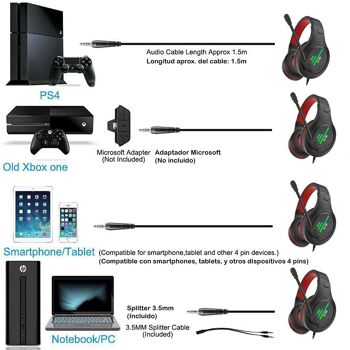 Casque G-90. Casque de jeu avec micro, connexion minijack, lumière LED. PC, PS4, Xbox One, mobile, tablette. Le noir 3