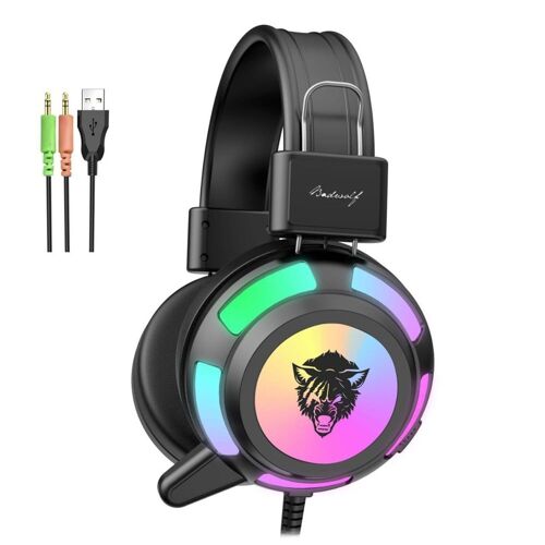 Headset V8 RGB. Auriculares gaming para PC con micro incorporado y luz LED. Negro