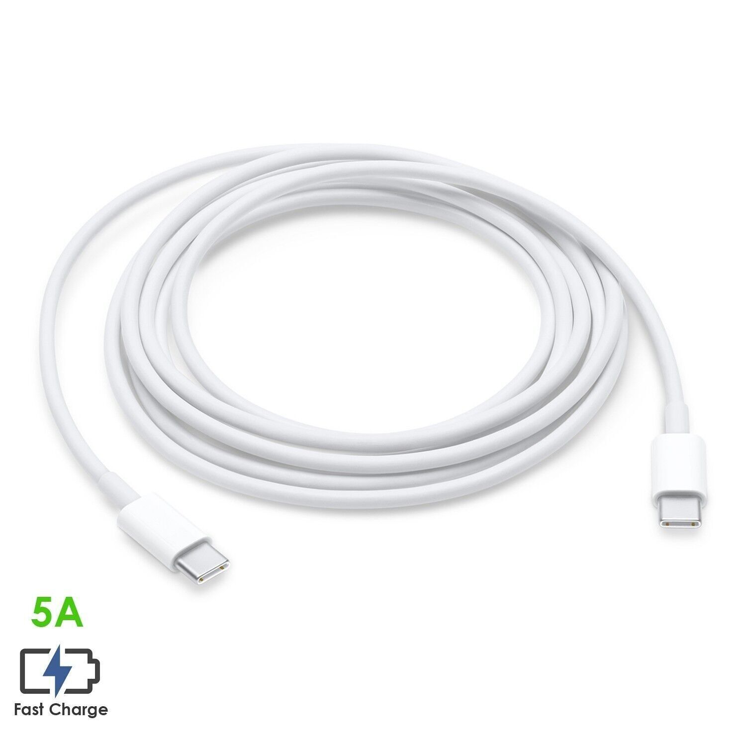 Daten- und Ladekabel Typ C auf Typ C (männlich). Schnellladung, 5A, 2 Meter. Weiß