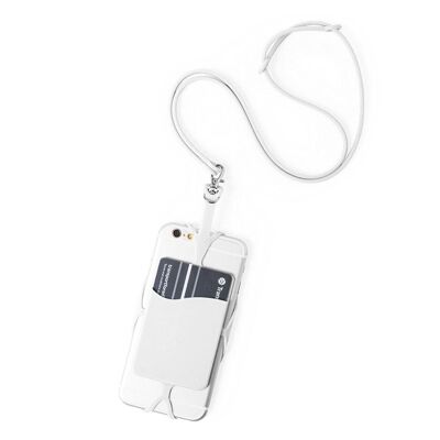 Lanyard de silicona Veltux para smartphone, con tarjetero y mosquetón. Blanco