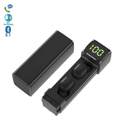 BQC-01 Auricolari Bluetooth 5.0 TWS. Base con indicatore di carica. Nero