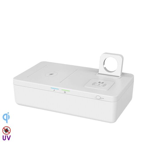 5 en 1: Cargador múltiple Qi con caja esterilizadora UV y aromaterapia Blanco