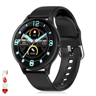 Smartwatch K21 con temperatura corporal, monitor cardiaco y modo multideporte Negro