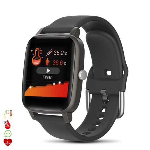 Smartwatch T98 con temperatura corporal, monitor cardiaco y modo multideporte Negro