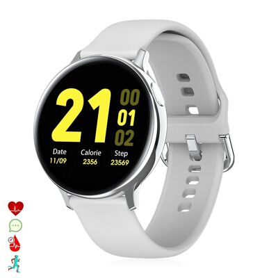 Smartwatch S20 pantalla circular, con monitor cardiaco ECG, tensión, O2 en sangre y modo multideporte Plata