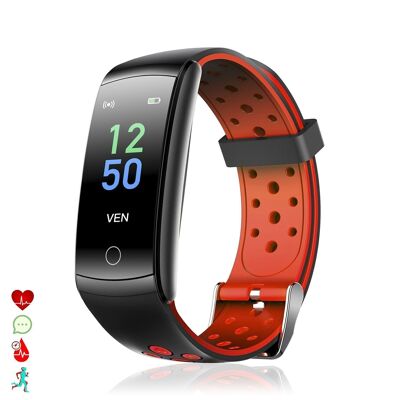 Bracelet Intelligent Q8T avec Moniteur de Température Corporelle, Multisport, Fréquence Cardiaque et Pression Artérielle Rouge