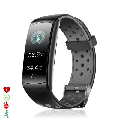 Pulsera inteligente Q8T con temperatura corporal, multideporte, monitor cardiaco y de presión sanguínea Gris