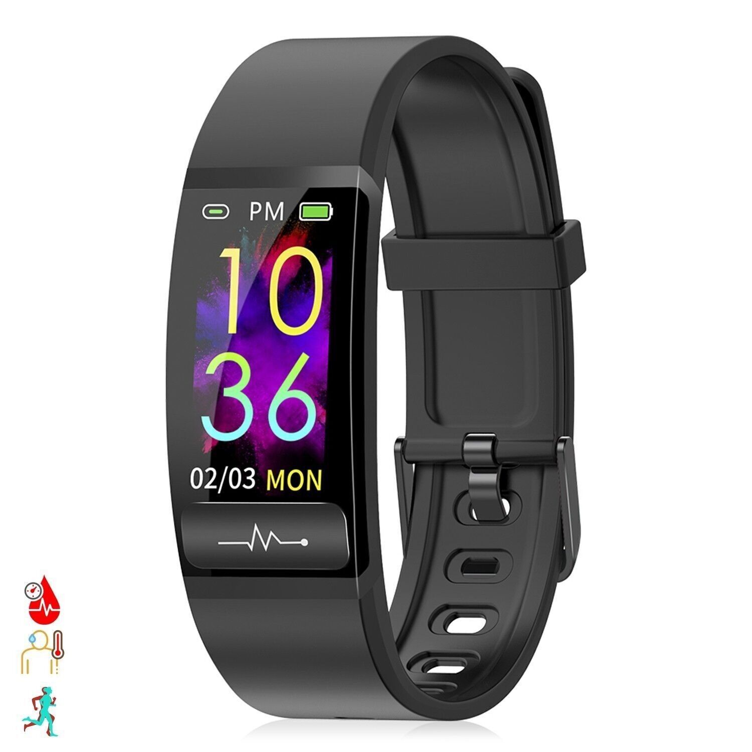 M8 Smart Armband mit Körpertemperatur, Blutdruck, Blutsauerstoff und Multisport-Modus Schwarz