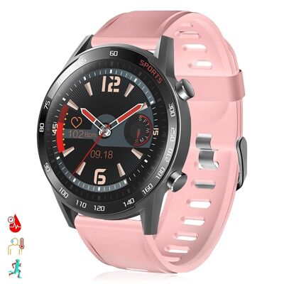 T23 smartwatch with body temperature, blood pressure, blood oxygen and multisport mode. Pink
