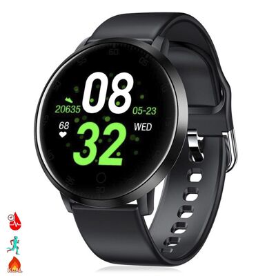 DAM Smartwatch K12 avec tension artérielle, fréquence cardiaque, oxygène sanguin et mode multisports. 4,5x1x4,8cm. La couleur noire