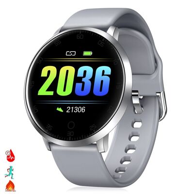 DAM Smartwatch K12 con pressione sanguigna, frequenza cardiaca, ossigeno nel sangue e modalità multi-sport. 4,5x1x4,8 cm. Grigio