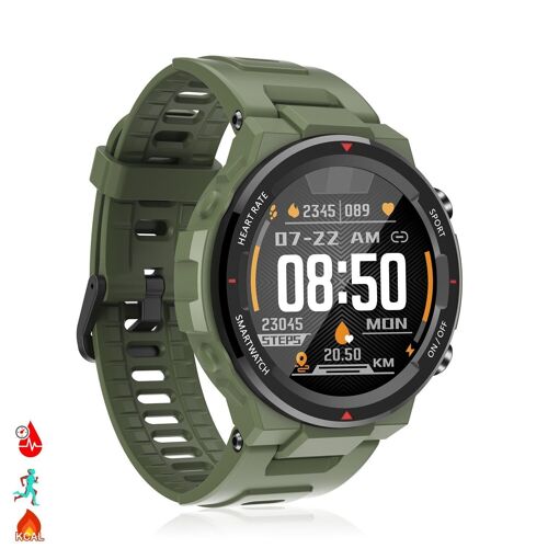 Smartwatch Q70 con monitor cardíaco, tensión y 9 modos multideportivos. Verde Militar