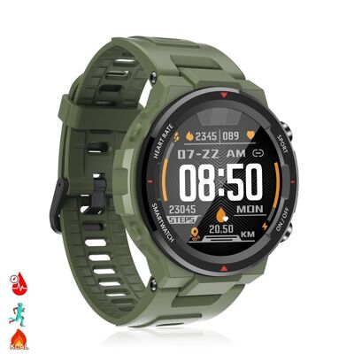 Montre intelligente Q70 avec moniteur de fréquence cardiaque, tension artérielle et 9 modes multisports. Vert militaire