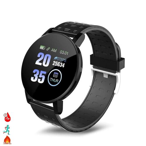 Brazalete inteligente ID119 con notificaciones, monitor cardíaco, O2 en sangre, pulso y modo multideporte Negro