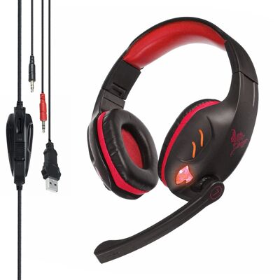 Headset IN-968. Gaming headphones with microphone, minijack connection and LED lights, for PC/Mac. Red